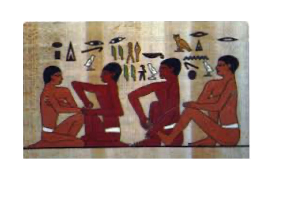 Reflessologia Plantare Egitto, immagine di schiavi egizi che massaggiano piedi e mani. Ora l'immagine e speculare